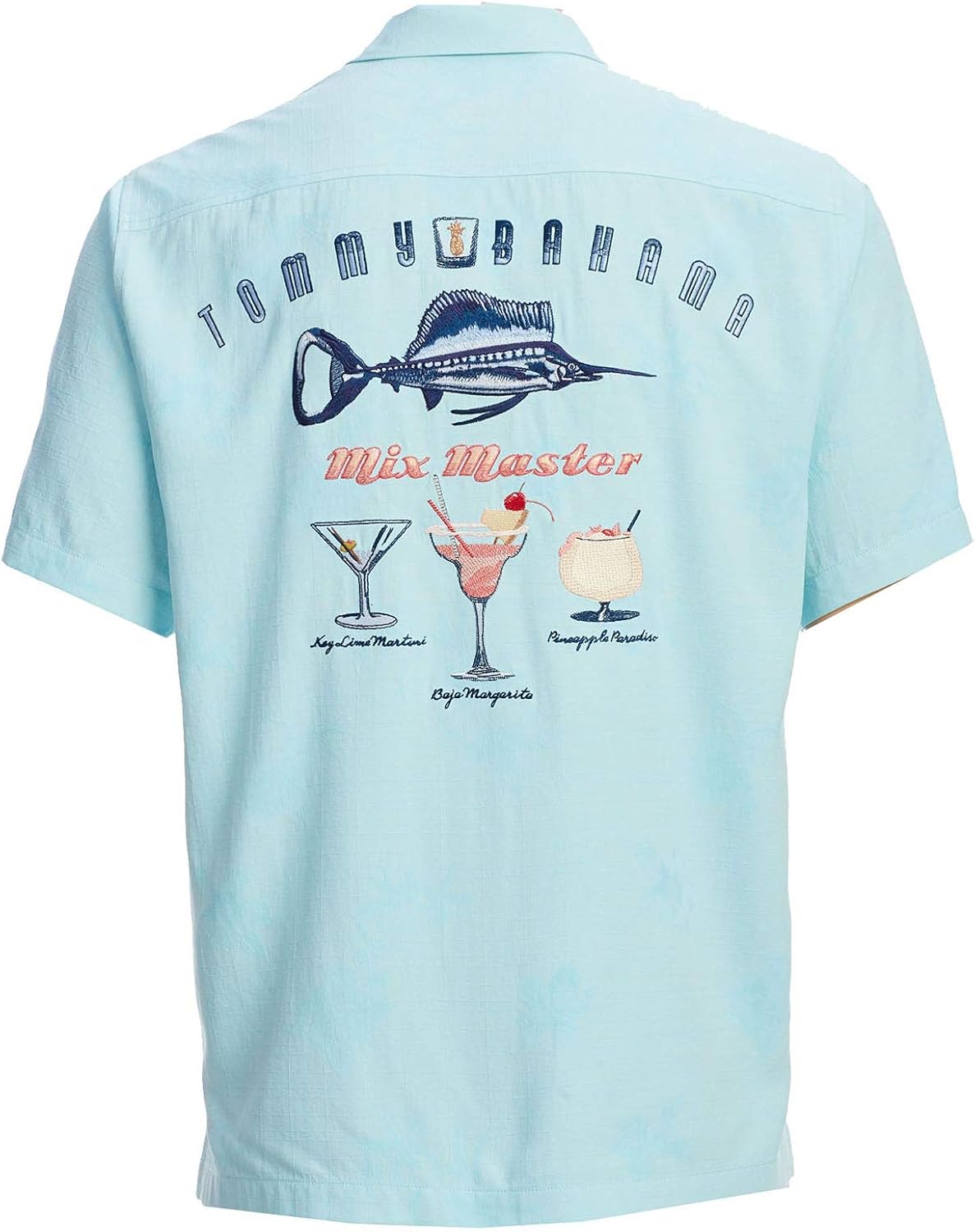 Tommy Bahama Embroidered Marlin Mix Silk Camp Shirt (Color Summer Aqua, Size L) at Amazon Men’s
