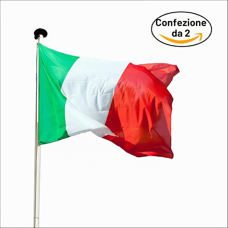 Bandiera Italia Tricolore - kit di 2 bandiere - bandiera italiana in Poliestere Nautico Antivento, 150x90 cm, versione Premium 2024. Italian Flag giardino decorazioni