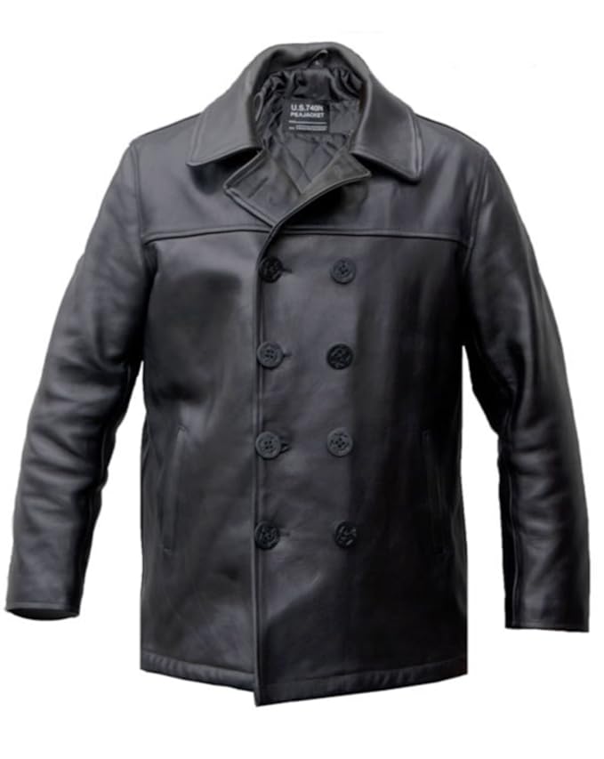 Noble House PEA Coat Herren Lederjacke US Navy Schwarz