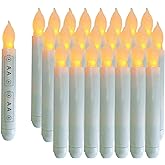 Houdlee Pack of 24 Flameless Taper LED Candles - Battery Operated Flickering Ivory - Perfect for Wedding, Christmas, Parties - 6.5 Inch - White Plastic