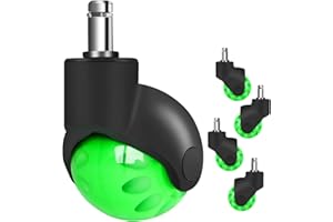 2" Ball Caster Wheels, Hirate 360 Degree Rotation Universal Ball Casters with Nylon Cover for Office Furniture Chairs Replacement Casters Smooth Rolling 7/16" x 7/8", Set of 5, Green