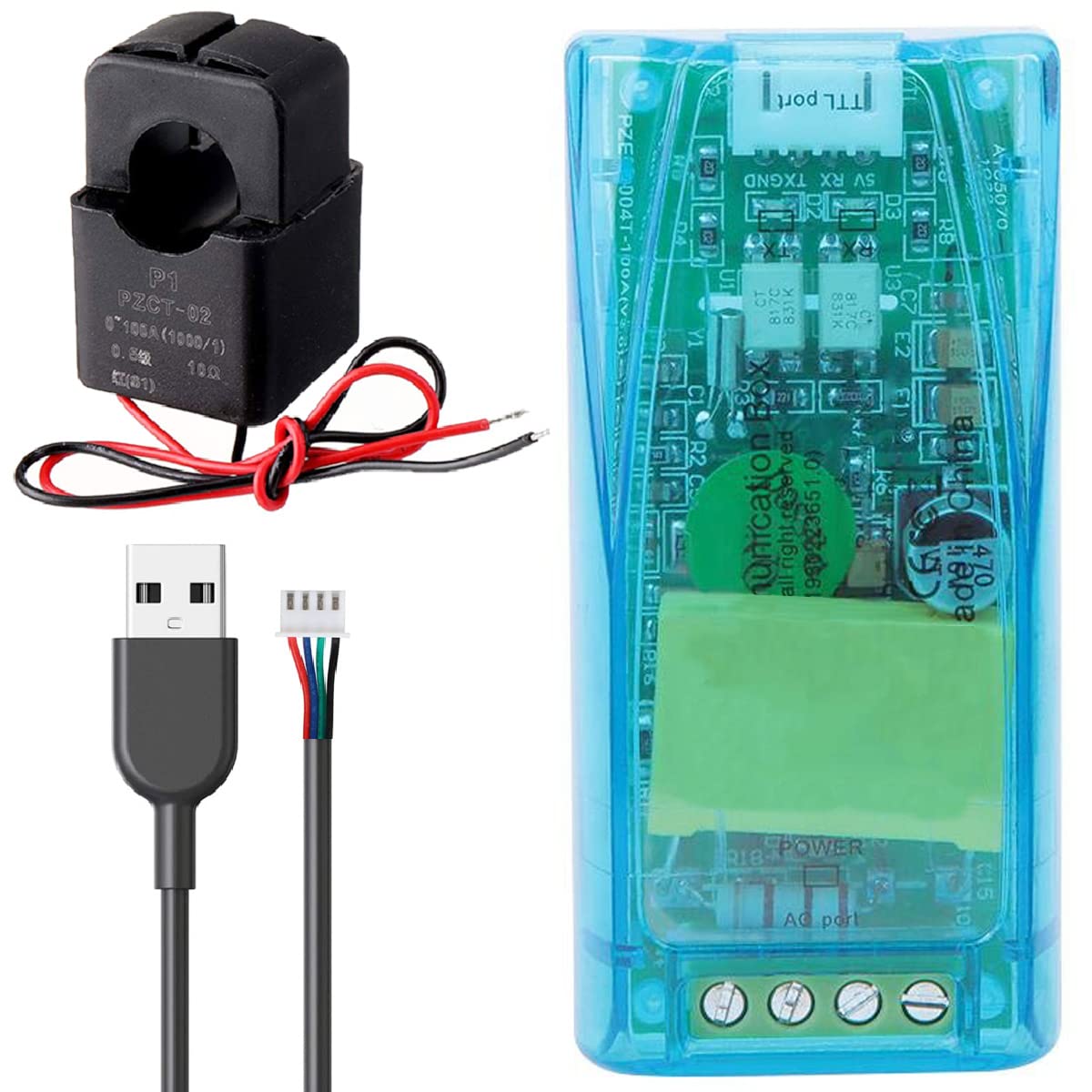 Youmile AC 80-260V 100A PZEM-004T Multimeter Module, Indoor Electric Circuit Testing Device with Split-Core Transformer, Current Transformer, usb cable