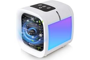 FANSEXPERT Evaporative Air Cooler, 5 Speeds, 2 Mist Settings, 12.5 floz Water Tank, 7-color Ambient Lights, Portable Space Cooler for Room, Office, Car, Camping