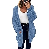 Saodimallsu Womens Oversized Open Front Cardigans Fall Chunky Knit Lantern Long Sleeve Sweater Coats with Pockets