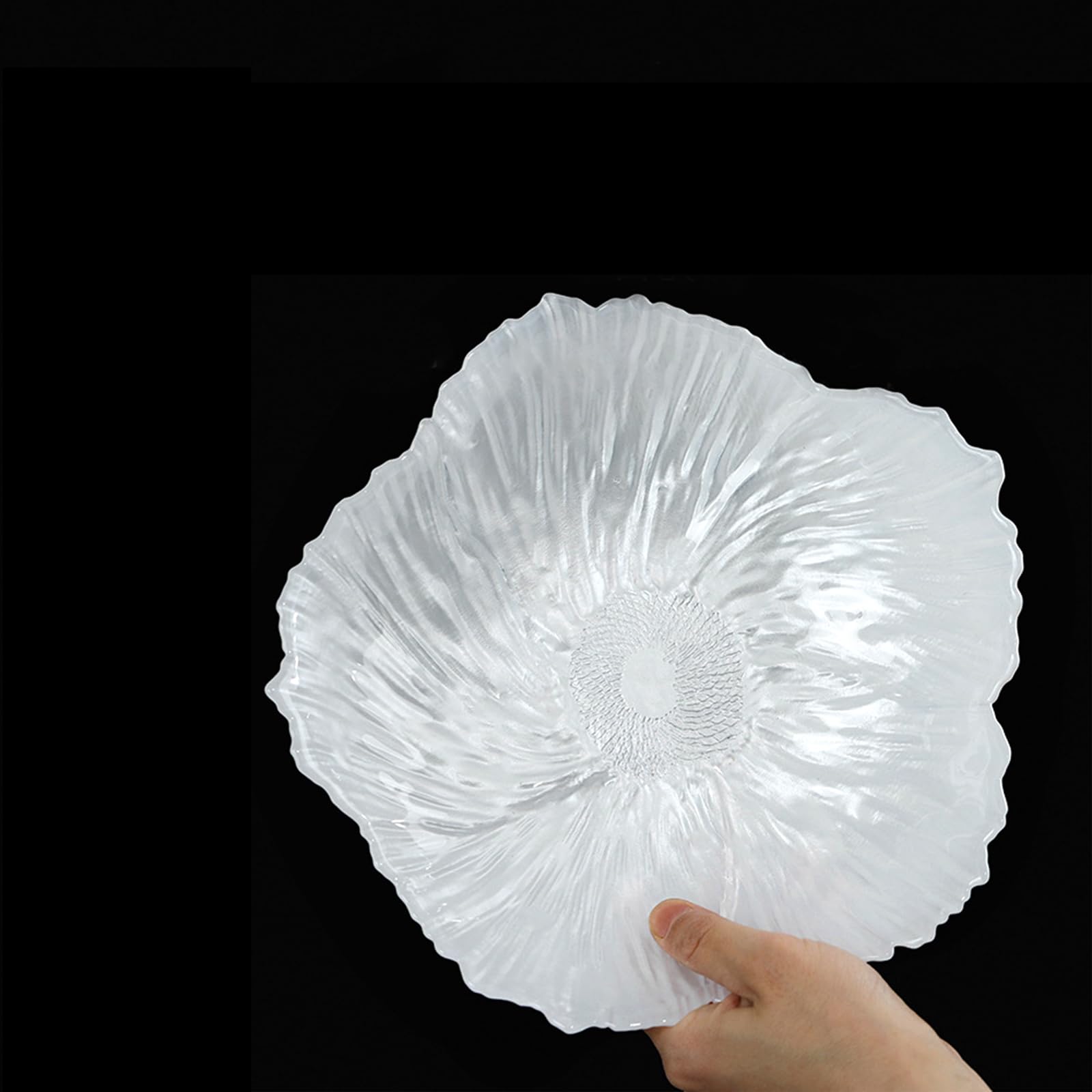 soulnioi Glass Fruit Plate, Flower Shape Crystal Dinner Plate, Snack Dessert Plate Serving Tray Decorative Plate for Wedding Party Office - Pearl White