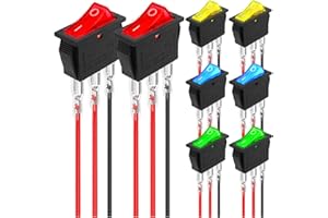 MKBKLLJY 8Pcs DC 12V 20A Red Light Locked Terminal Wires Illuminated LED On/Off SPST 3 Pin 2 Position Mini Boat Rocker Toggle