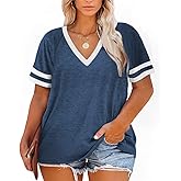Allaruna Plus-Size Tops for Women Short Sleeve T Shirts V Neck Tunic Tops XL-5XL
