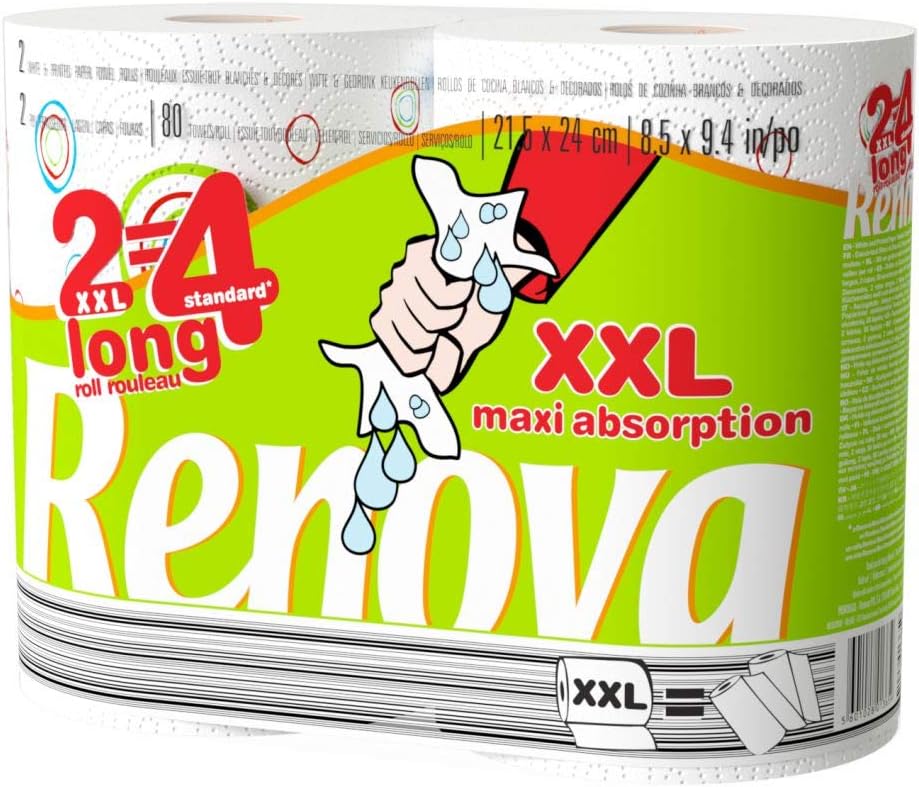 Renova Kitchen Rolls, paper towels with printed design-pack of 2