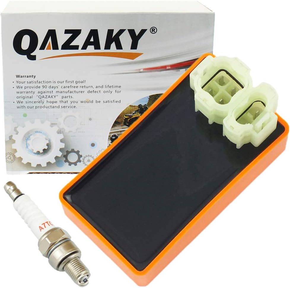 QAZAKY CDI Box + Spark Plug A7TC for GY6 50cc 70cc 80cc 110cc 125cc 150cc 4-stroke Engine Scooter ATV Go Kart Moped Quad Pit Dirt Racing Mini Bike Motorcycle Chopper XR50 CRF50 139QMB 152QMI 157QMJ AC