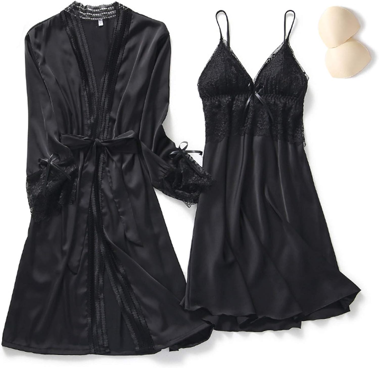 Women's Nightdresses Sexy Silk Satin Nightgown Set Female Lace Lingerie