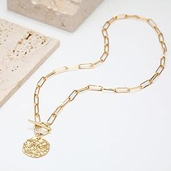 BONJOULRY Star Moon Coin Charm Toggle Necklace for