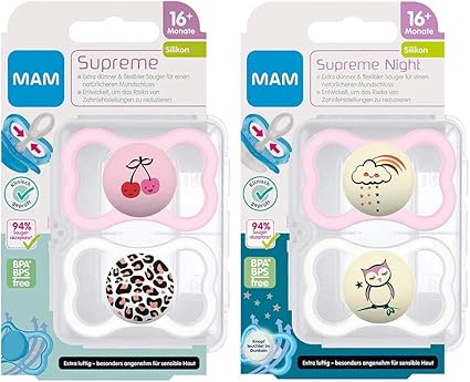 Mam Sucette Supreme 16 Mois Sucette Dental Lot De 4 Pour Les Filles 2 Etui De Sterilisation Amazon Fr Bebes Puericulture