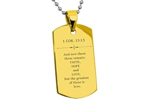 Tioneer Stainless Steel Faith Hope Love 1 Corinthians 13:13 Dog Tag Pendant Necklace