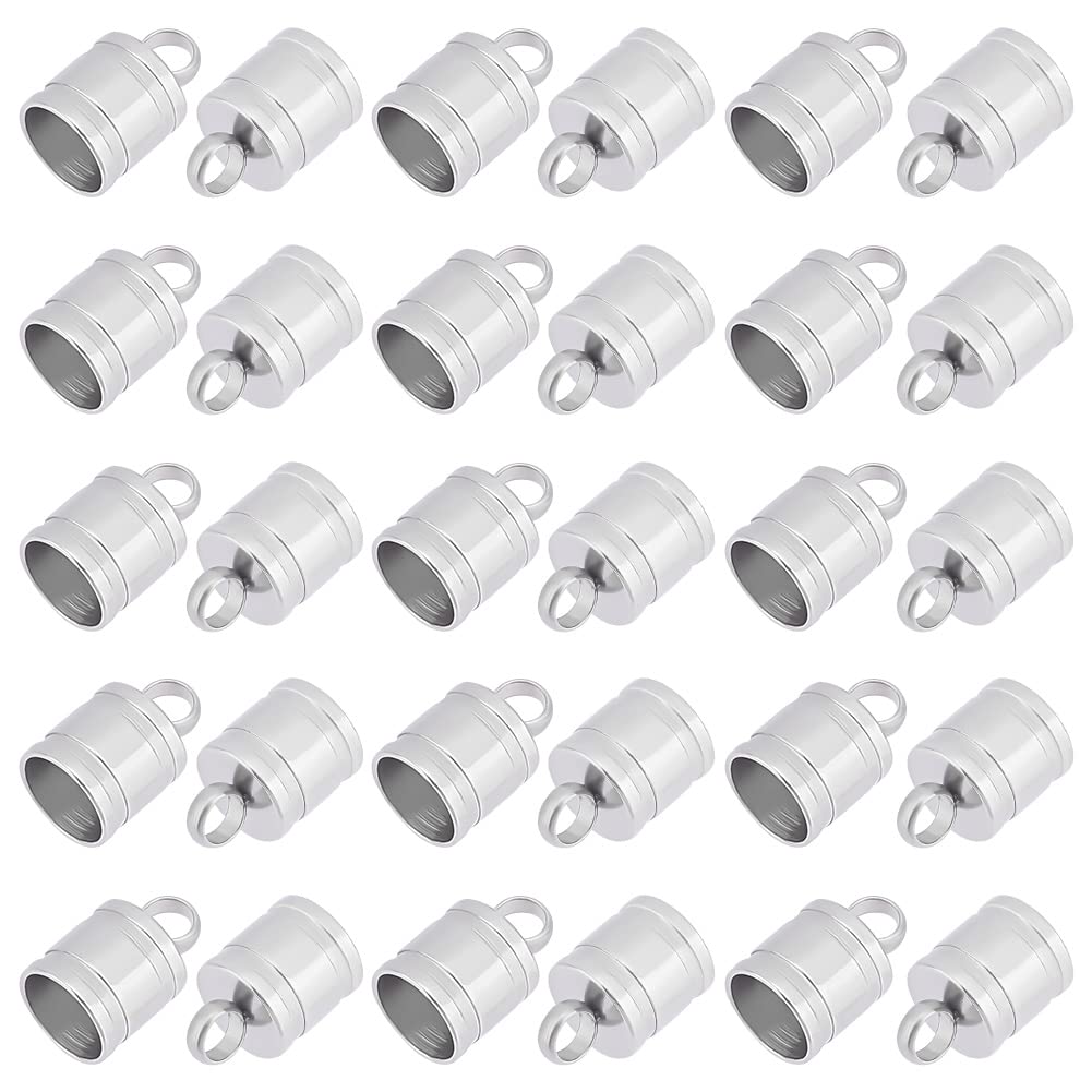 UNICRAFTALE 50Pcs 304 Stainless Steel Column Cord Ends End Caps 6mm Inner Diameter Smooth End Caps Terminators Cord Finding for Jewelry Making Stainless Steel Color