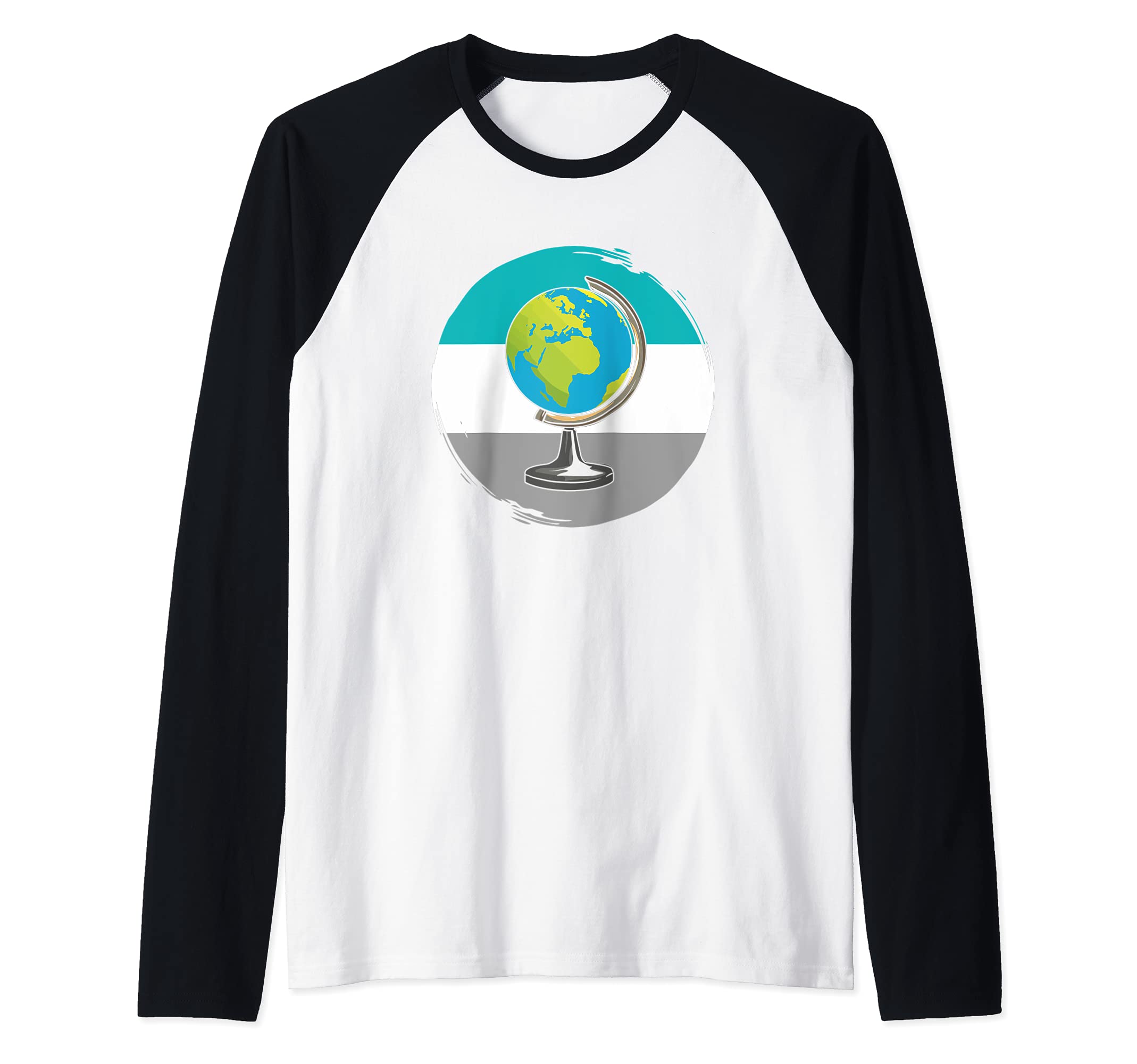 Tabletop Desk Globe Illustration For A Geography Teacher Raglan Baseball Tee