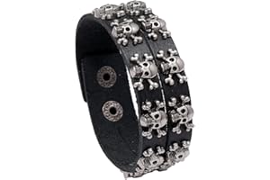 Mgutillart Punk Metal Skull Bracelet Wide Leather Wristband Cuff Bracelet