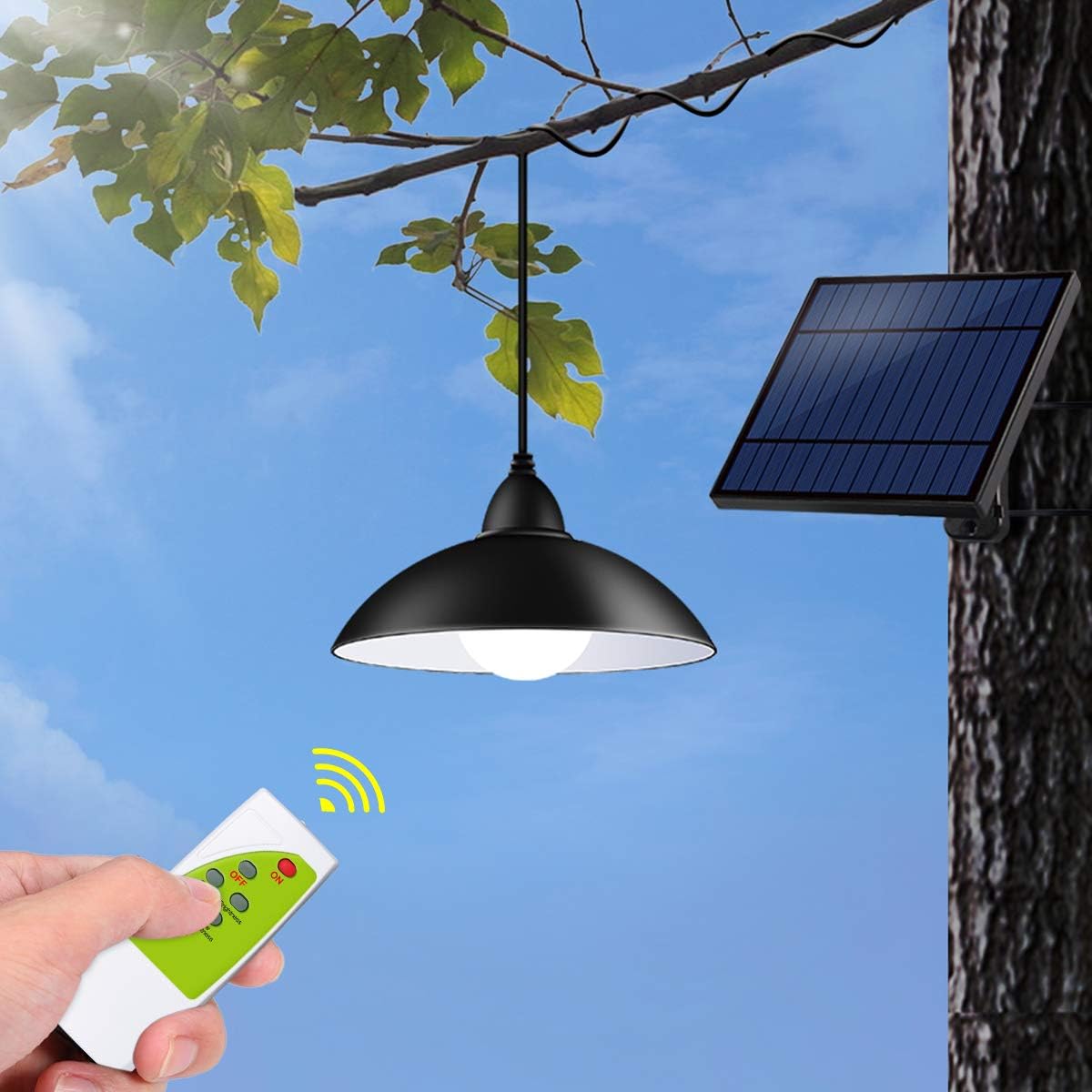 Outdoor Solar Lights, Tomshine IP65 Waterproof Outdoor Pendant Light with Remote Control, Brightness Adjustment Solar Shed Light for Garden Patio (Cool White)