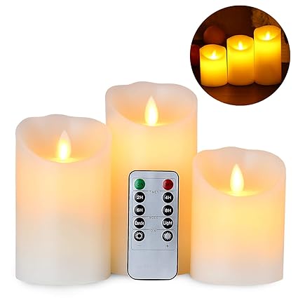 Gr4tec 3er Set Flammenlose LED Kerzen Echtwachskerze mit beweglicher Flamme Timerfunktion mit Fernbedienung Elektrische Batte