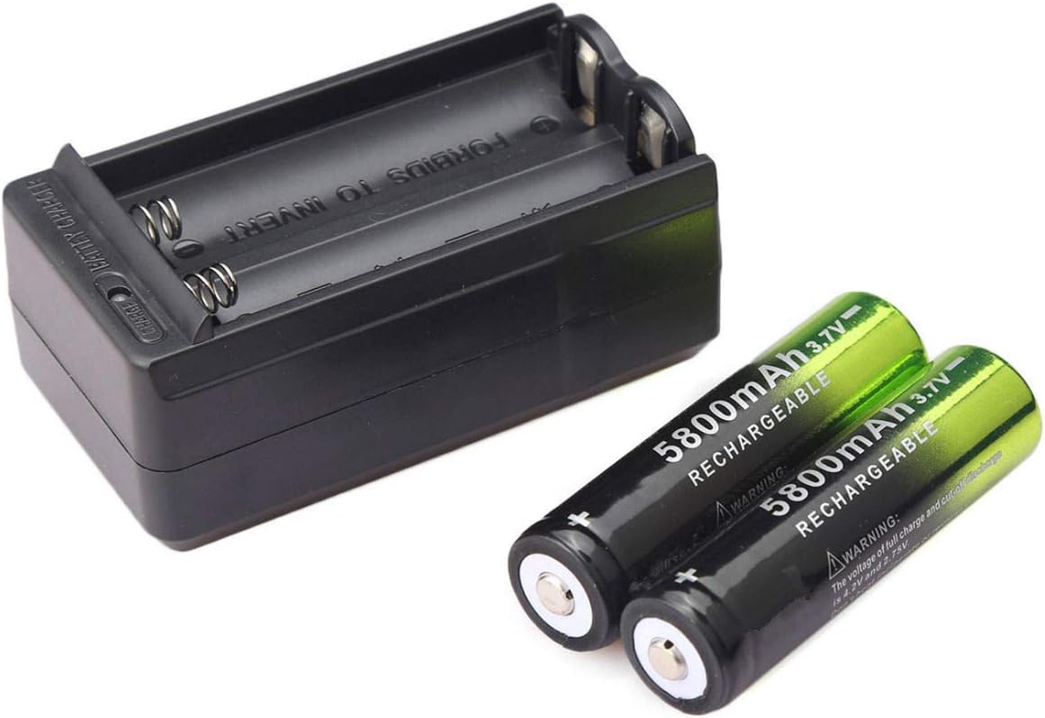 2pcs Li-ion Rechargeable 3.7V 5800mAh Battery Button Top Batteries + Smart Charger Set for Led Flashlight, Headlamp