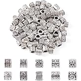 KISSITTY 100pcs/box Tibetan Style Antique Silver Column Spacer Beads Large Hole European Spacer Beads 10 Styles 7-9x8-10mm for Jewelry Making with Hole 5-6mm