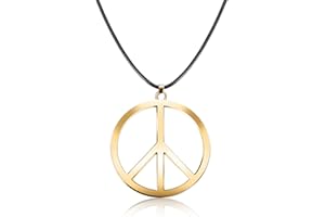 Tatuo 1 Piece Metal Peace Sign Pendant 1960s 1970s Hippie Party Accessories Necklace (Gold)