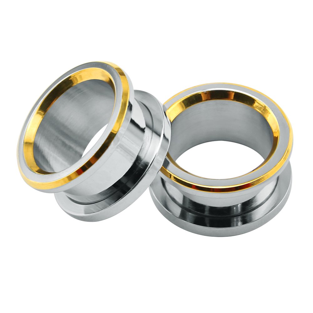 316L Stainless Steel Gold Bevel Edge Flesh Ear Tunnel Plug Ear Gauges Expanders Body Jewelry (Gauge=5/8"(16mm))