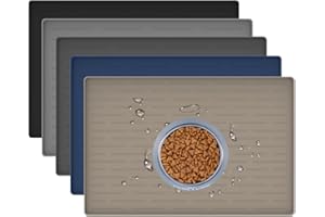 LOGIFTVE Silicone Dog Feeding Mat with Raised Edges, 18"x12" Non-Slip Pet Food Mat for Small & Medium Dogs, Waterproof Dog Bowl Mat to Prevent Food & Water Spills, Easy to Clean (Light Brown)