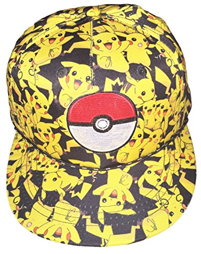 Pikachu All Over Print Snapback Cap - Embroidered Poke Ball Logo