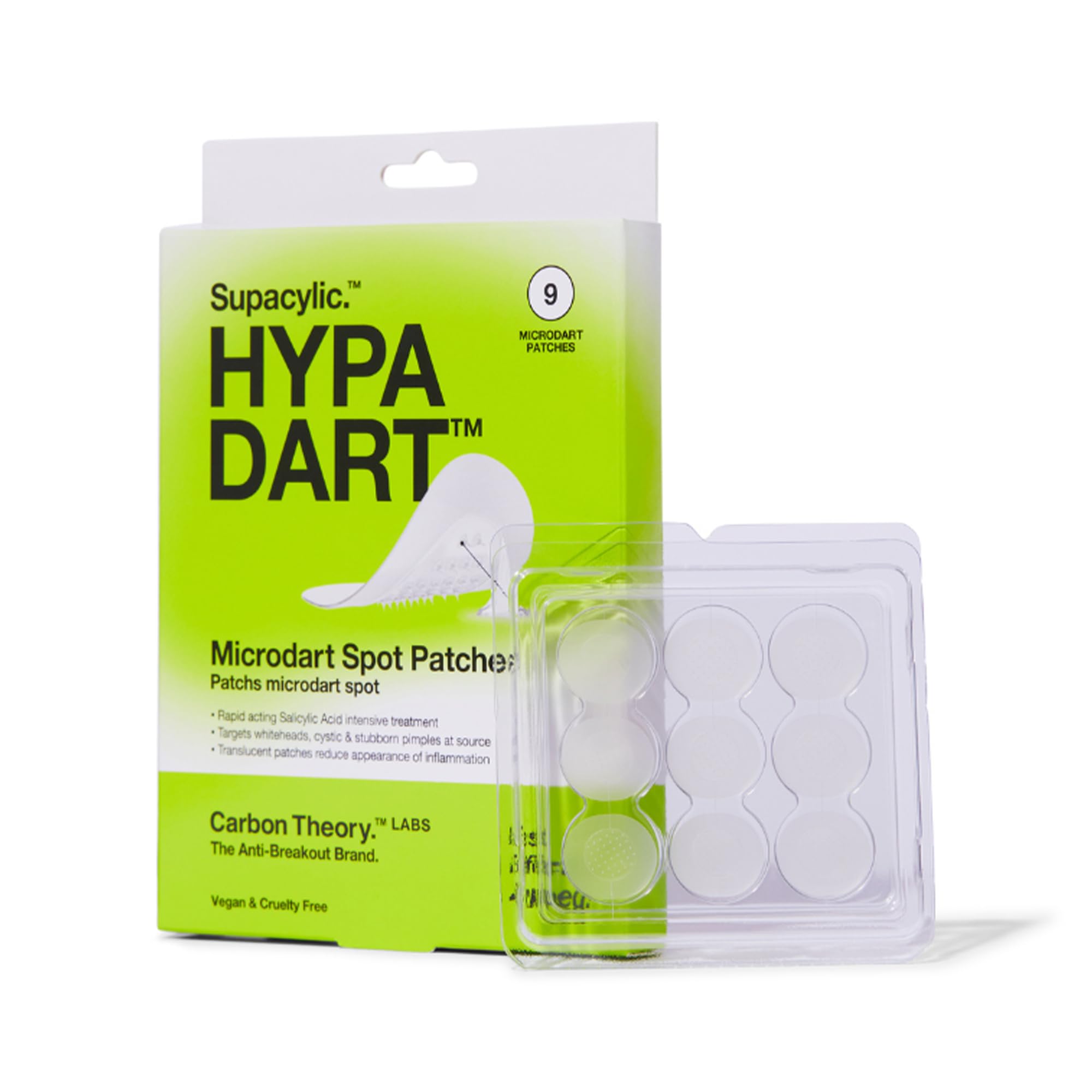 Carbon Theory Hypa Dart Spot Patches with Salicylic Acid, Microdart Technology for Deeper More Targeted Treatment, Reduces and Minimises Whiteheads and Blemishes, Vegan and Cruelty-Free, 9 Patches