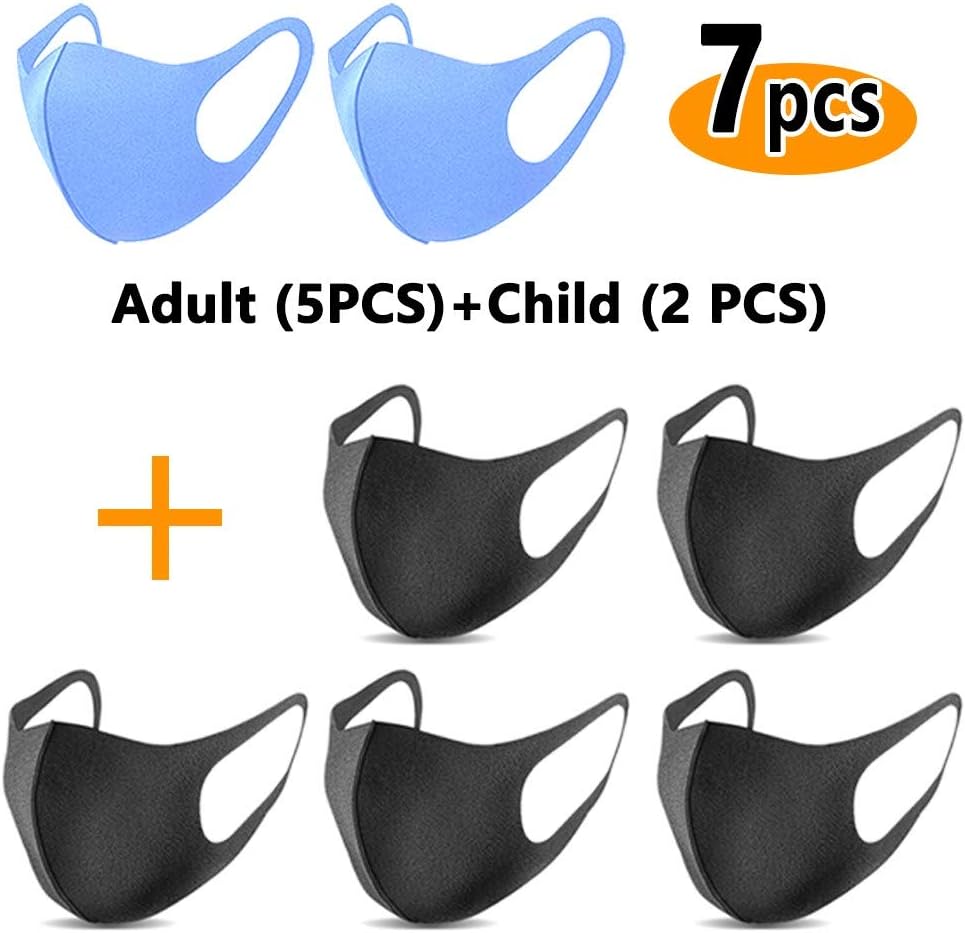 Buzhong Anti Dust Face Mouth Masks Unisex Black N95 Respirator Safety Masks Reusable Washable Fashion, Anti Pollution, for Cycling Camping Travel Men Women BlackAdult (5PCS)+Child (2 PCS)