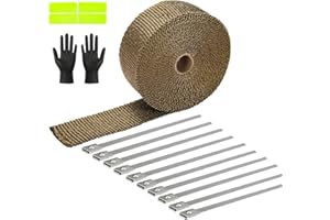 JOUGU Exhaust Heat Wrap Roll 2" x 16' Titanium Fiberglass Heat Shield Tape 1 Rolls 5cm x 5m with 10pcs Stainless Ties for Motorcycle Car Truck
