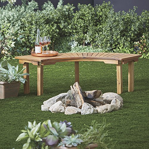 Curved Acacia Wood Backless Bench — Natural