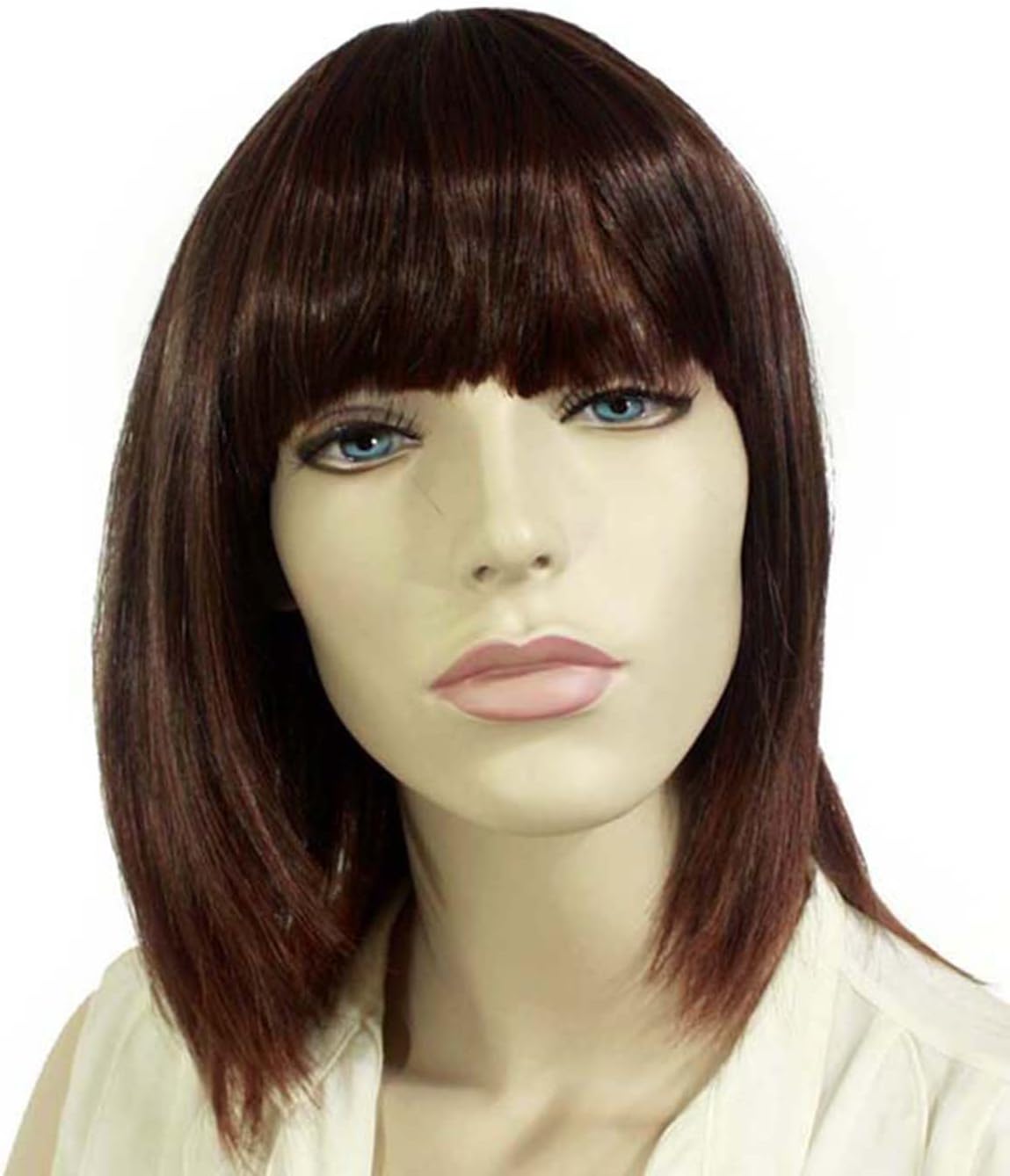 The Trending 15in. Dark Brown Tipped Medium Auburn Layer Bangs Synthetic Hair Replacement Wig