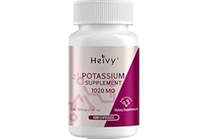 Heivy Potassium Supplement 1020 mg, Potassium Bicarbonate, Supports Electrolyte Balance, Muscle Function & Heart Health, Made in USA, Gluten Free, Non-GMO, 120 Vegetarian Capsules