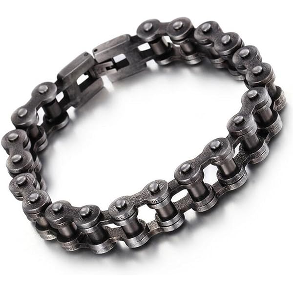 Bracelet Chaîne Moto Homme Acier Inoxydable Bicolore – Longueur 18 Cm, Largeur 1,6 Cm, Couleur Bleu Doré