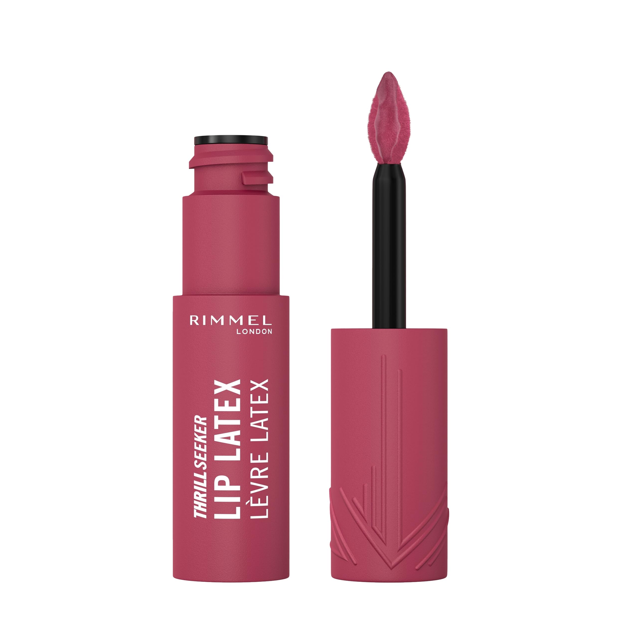 Rimmel Thrill Seeker Lip Latex, 300 Main Character, Ultra-Smooth Finish, Lasts All Day, Transfer-Proof, Infused with Aloe Vera, Hyaluronic Acid and Vitamin E, Diamond-Like Shape Applicator, Vegan