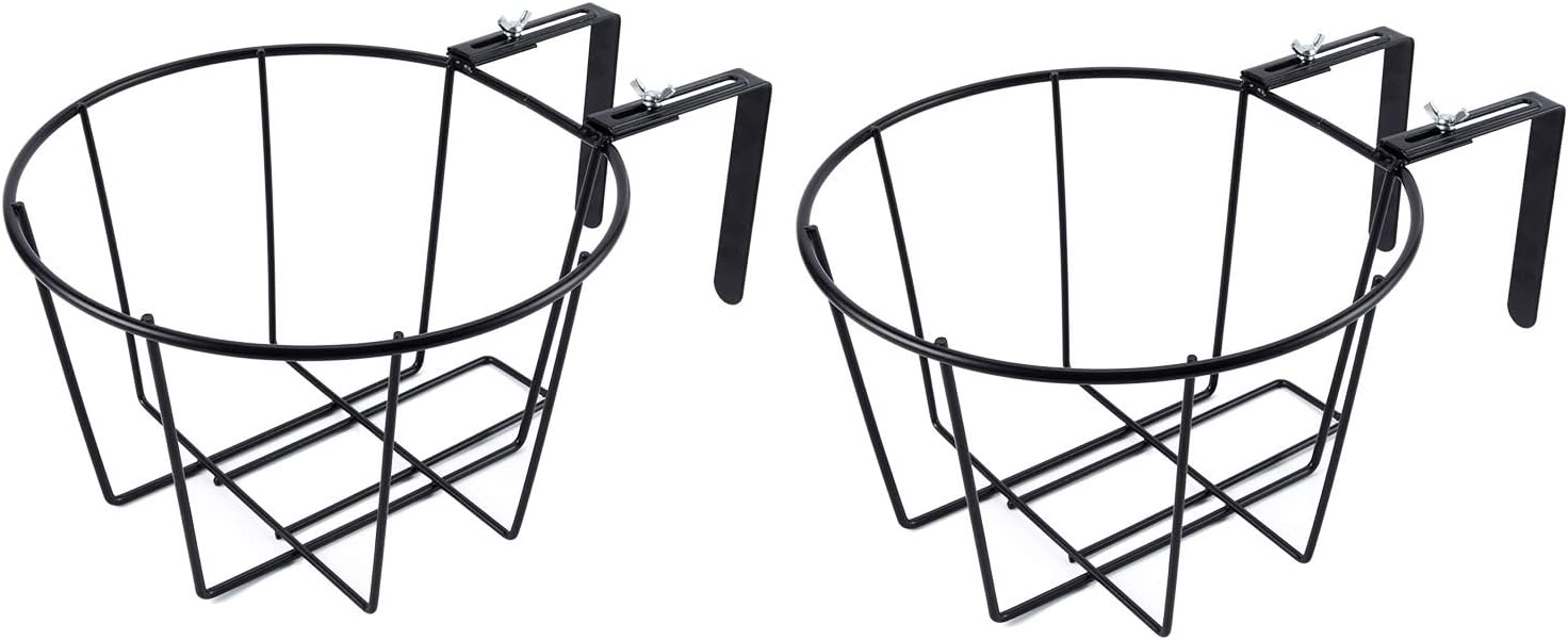 TQVAI Adjustable 2 Pack Over Rail Planter Holder(Fit 1-4.5 Inch Rail) Hanging Flower Pot Holder Balcony Plant Baskets - Black