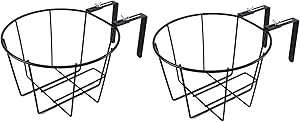 TQVAI Adjustable 2 Pack Over Rail Planter Holder(Fit 1-4.5 Inch Rail) Hanging Flower Pot Holder Balcony Plant Baskets - Black
