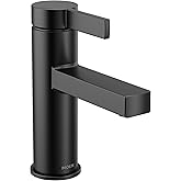 Moen Beric Matte Black Modern One-Handle Single Hole Bathroom Faucet with Drain Assembly and Optional Deckplate for Your Bath Sink, 84774BL