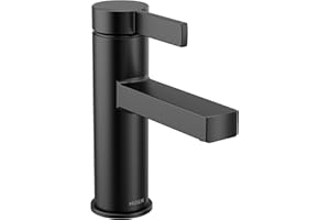 Moen Beric Matte Black Modern One-Handle Single Hole Bathroom Faucet with Drain Assembly and Optional Deckplate for Your Bath Sink, 84774BL