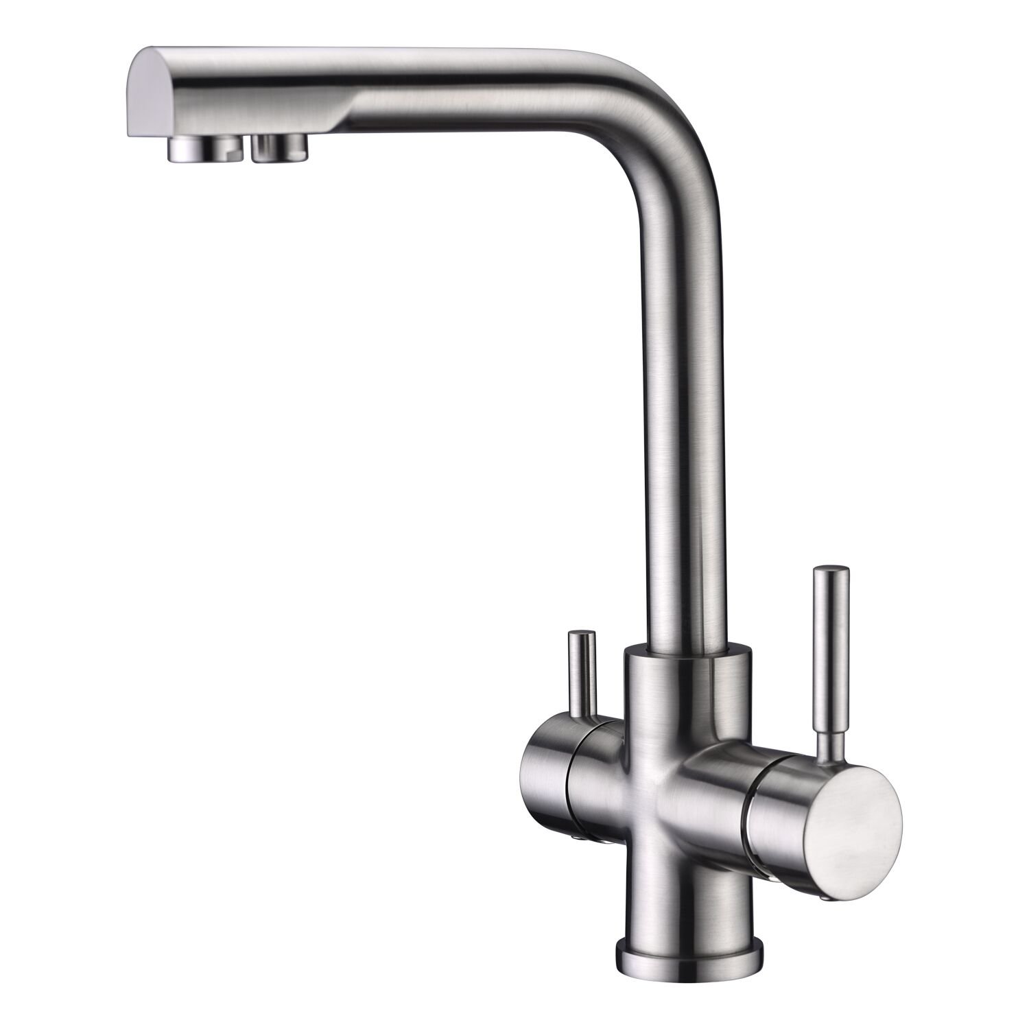 Arputhy 3 Way Water Filter Tap Kitchen Drinking Taps Sink Mixer Brass Swivel Spout with 2 Handles, Brushed Nickel