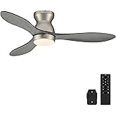 VONLUCE Ceiling Fans with Lights, 42 Inch Ceiling Fan and Remote, 6-Speeds Noiseless Reversible DC Motor, 3CCT, Wood Ceiling Fan for Farmhouse Bedroom Indoor Outdoor, Nickel