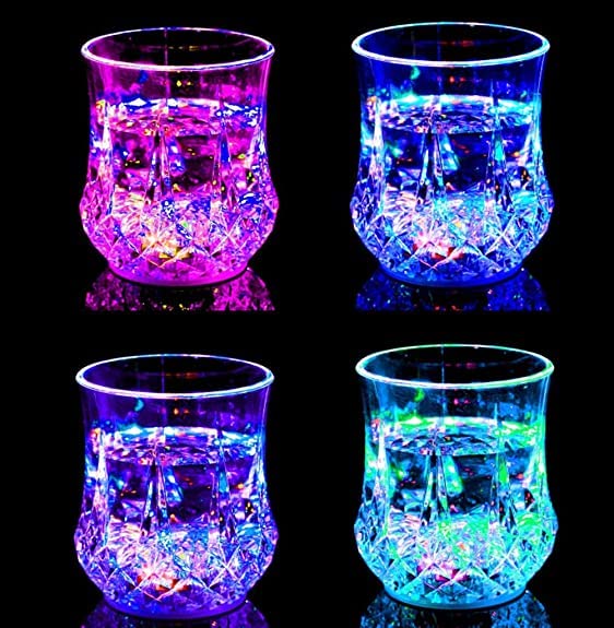 ITODA 4pcs Flash Light Up Cups Glasses LED Automatic Water Liquid Activated Led Wine Glasses Party Luminous Cup Glowing Wine Glasses Disco Night Clubbing Bar Whisky Mug Beer Cup for Christmas