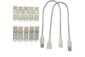 JZK 10 x USB LED Light + 2 x Flexible gooseneck Tube, Portable Laptop USB lamp, Reading USB lamp for Home, Bedroom, Outdoor o