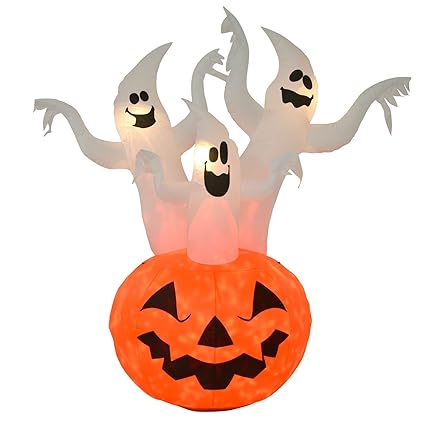 Mr Crimbo 6ft Inflatable Giant Pumpkin And 3 Ghosts Spooky Novelty
