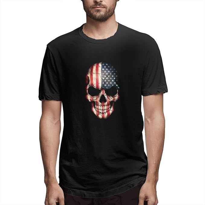 Skull American Flag Men's Graphic Tees Novelty Graphic TShirts with