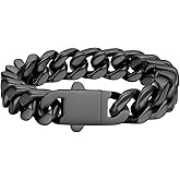 FaithHeart Cuban Link Bracelet for Men, Silver/Black/14K Gold Plated Stainless Steel Wrist Link Hip Hop Chain Bracelets, 5mm/7mm/9mm/12mm Width, 7.5"/8.3"/9" Length, with Gift Box