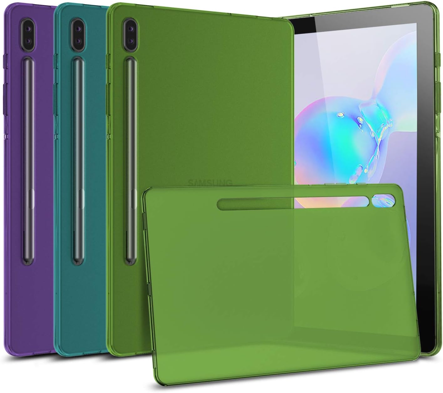 [3-Pack] Cbus Wireless Flex-Gel Silicone TPU Case Compatible with Samsung Galaxy Tab S6 (Purple, Turquoise, Green)