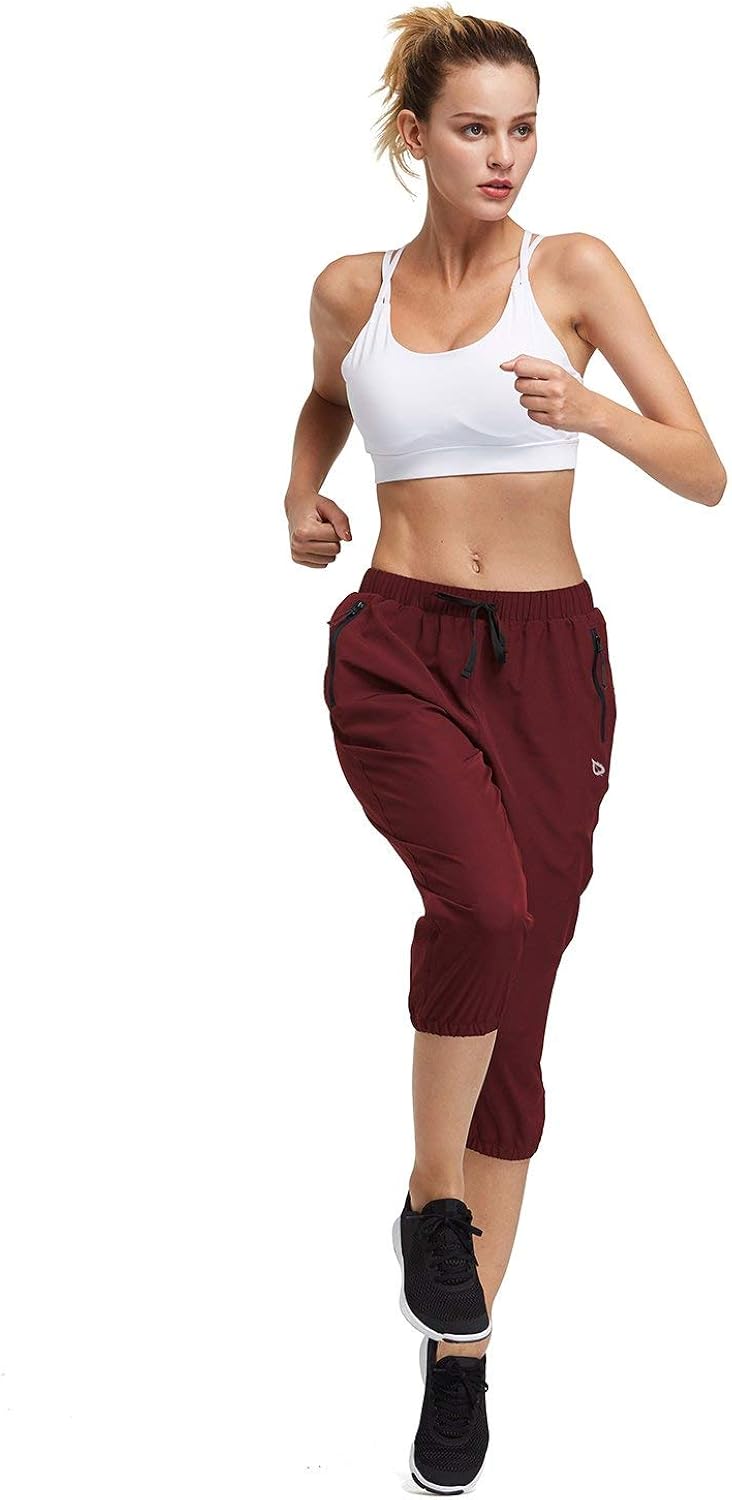 BALEAF Women Lightweight Capri Jogger Hiking Shorts Running Capri Pants Quick Dry UPF 50+ Zipper Pockets: Clothing