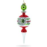 Vintage Multicolored Finial Retro-Inspired Blown Glass Christmas Ornament